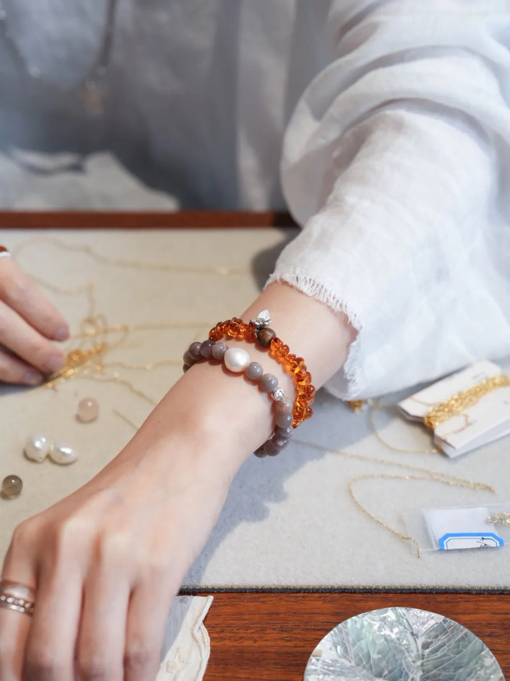 Elara Grey Quartz Pearl Energy Bracelet