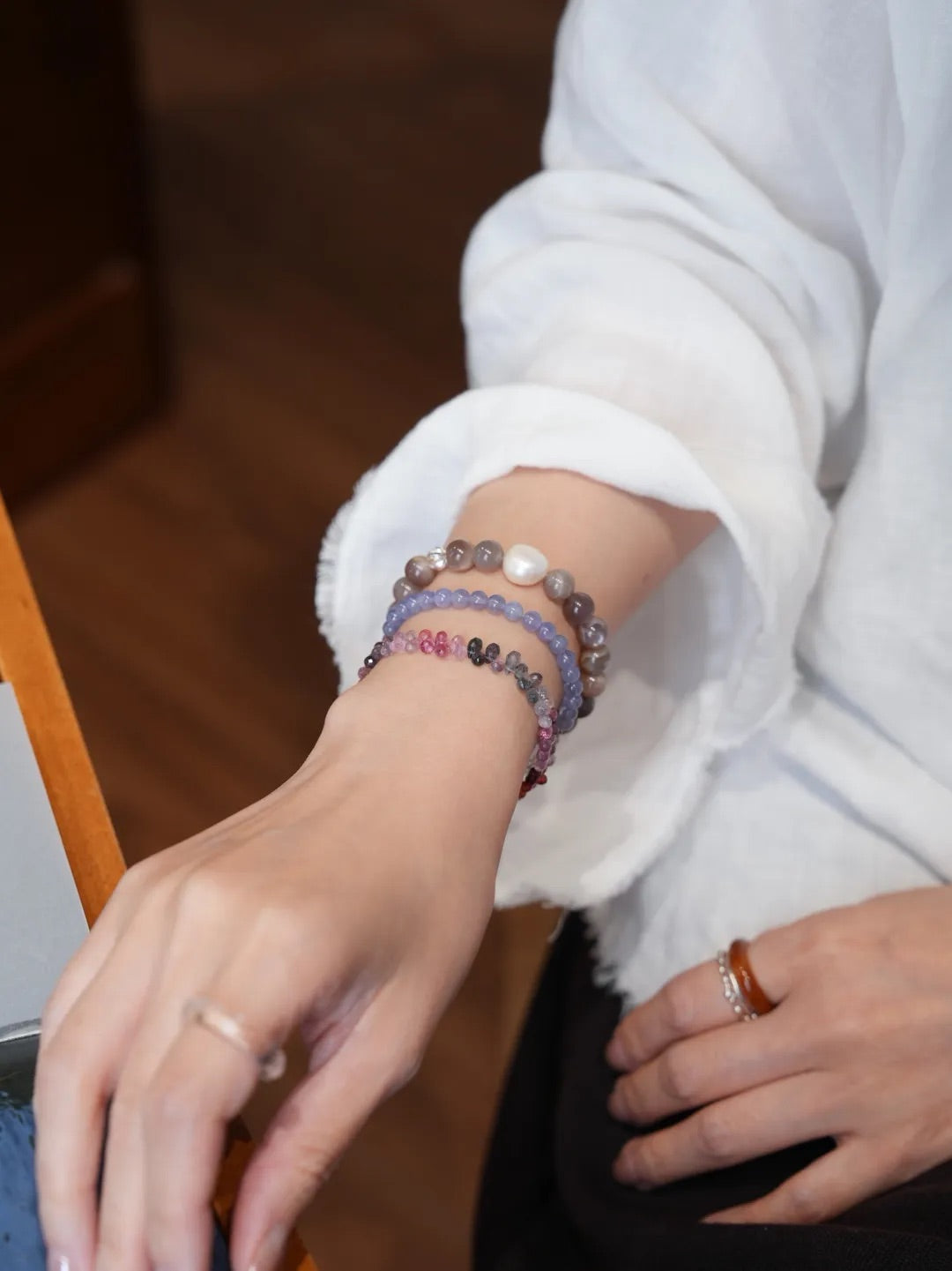 Elara Grey Quartz Pearl Energy Bracelet