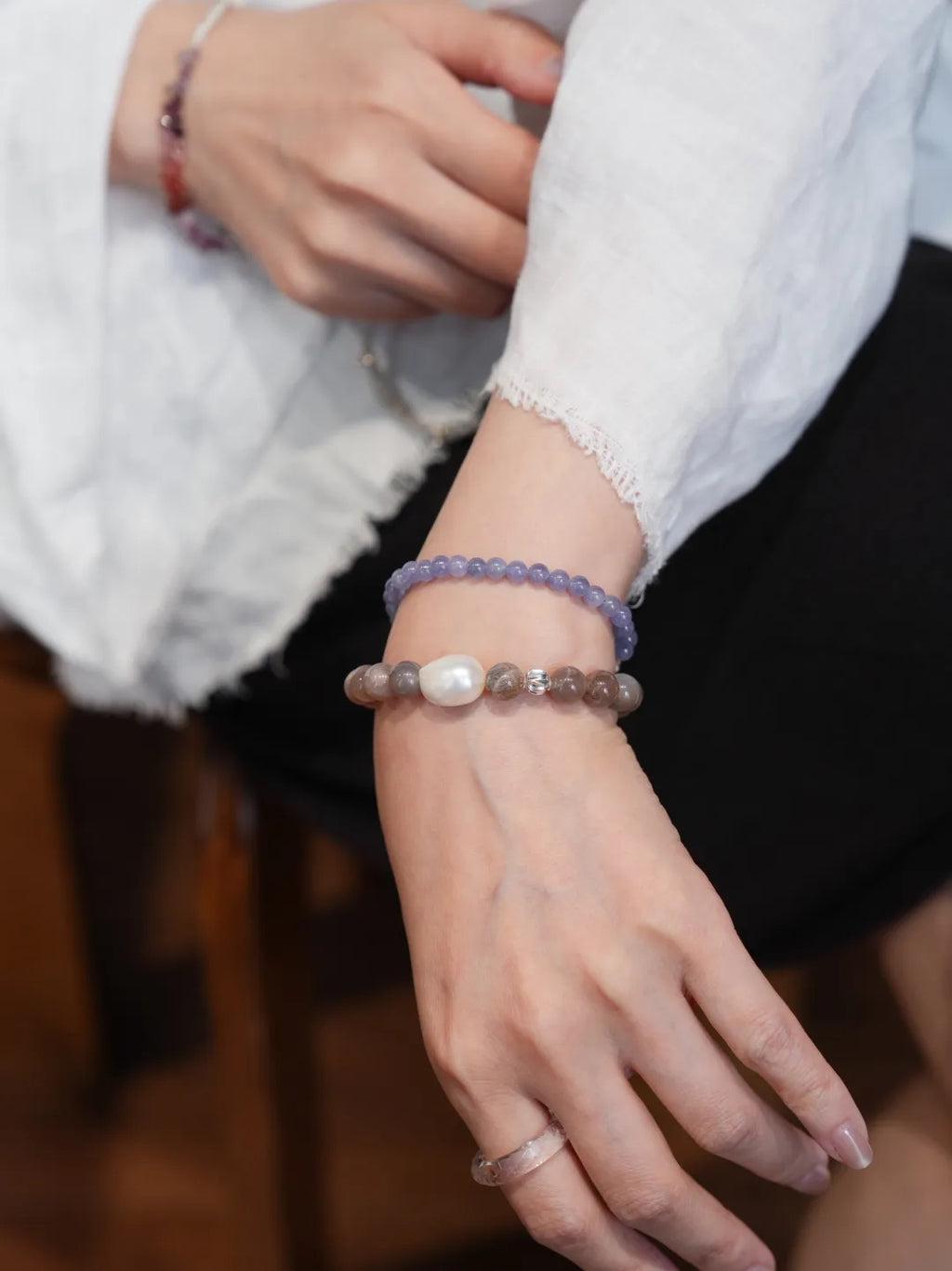 Elara Grey Quartz Pearl Energy Bracelet