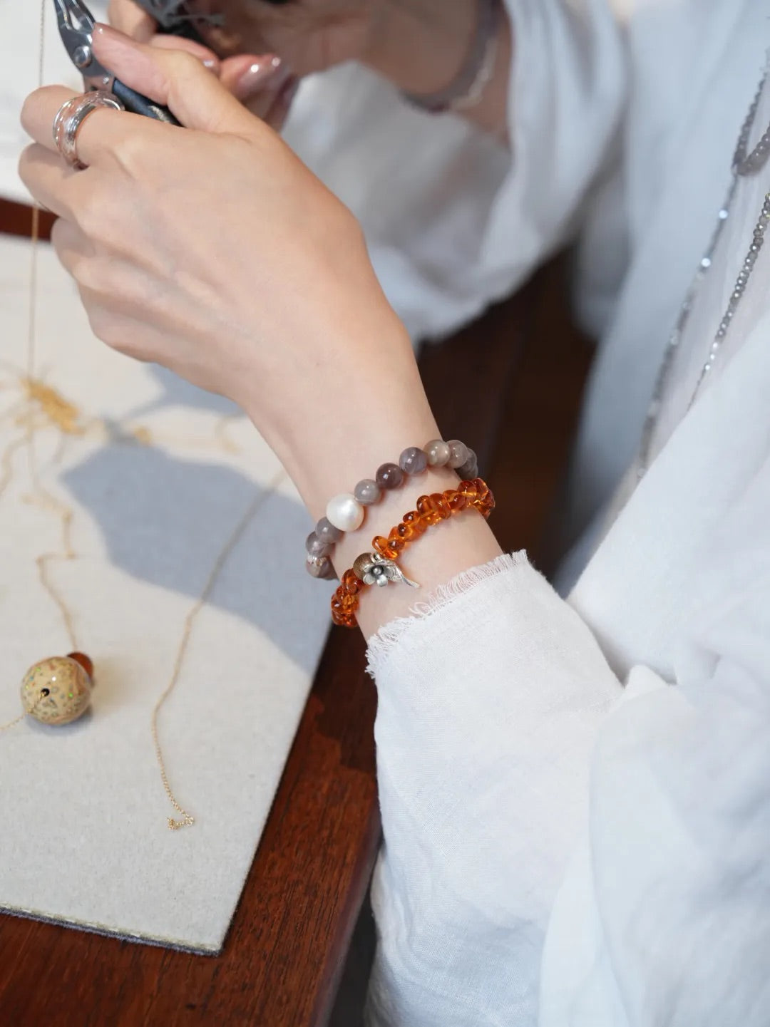 Elara Grey Quartz Pearl Energy Bracelet