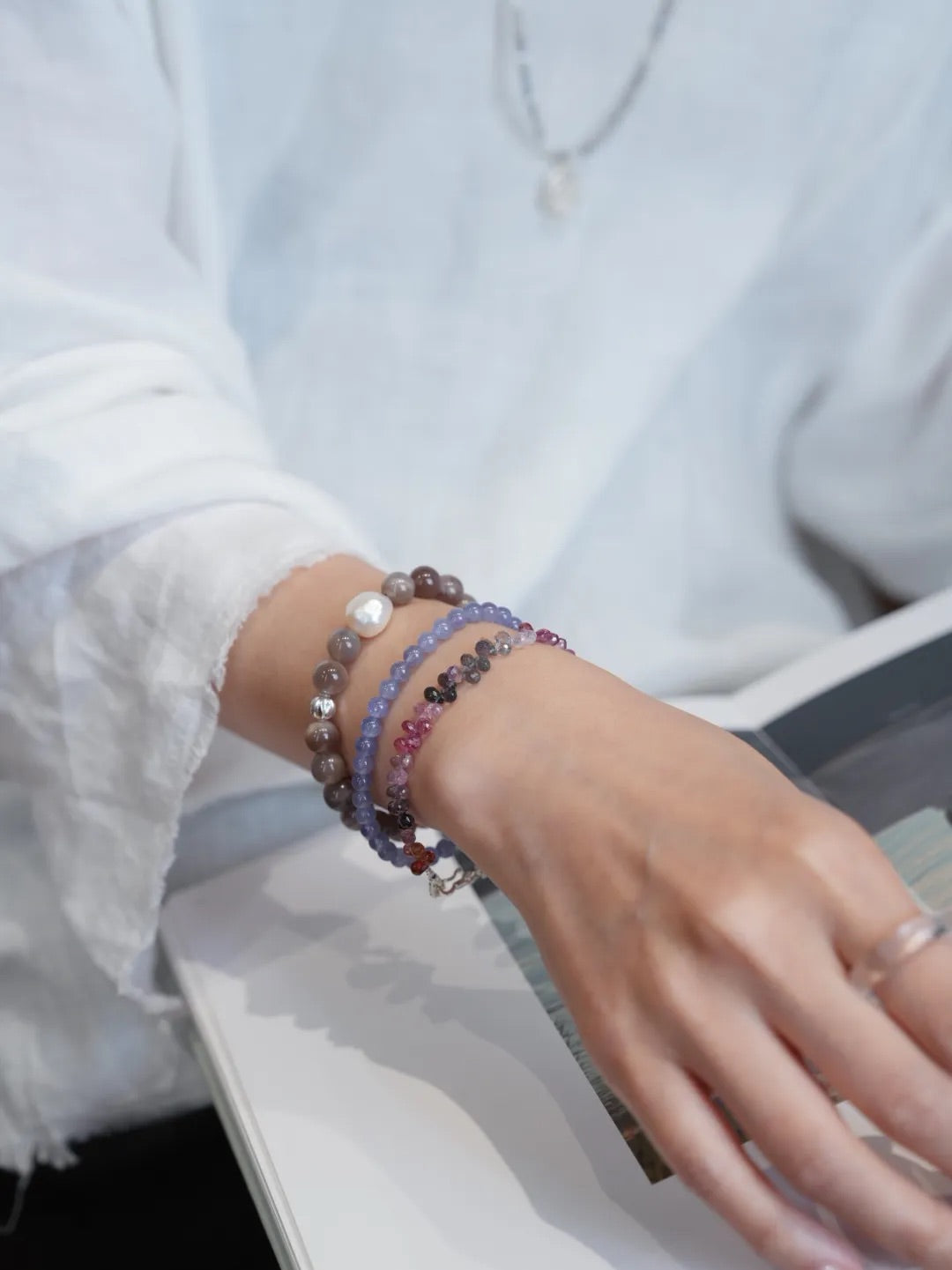 Elara Grey Quartz Pearl Energy Bracelet