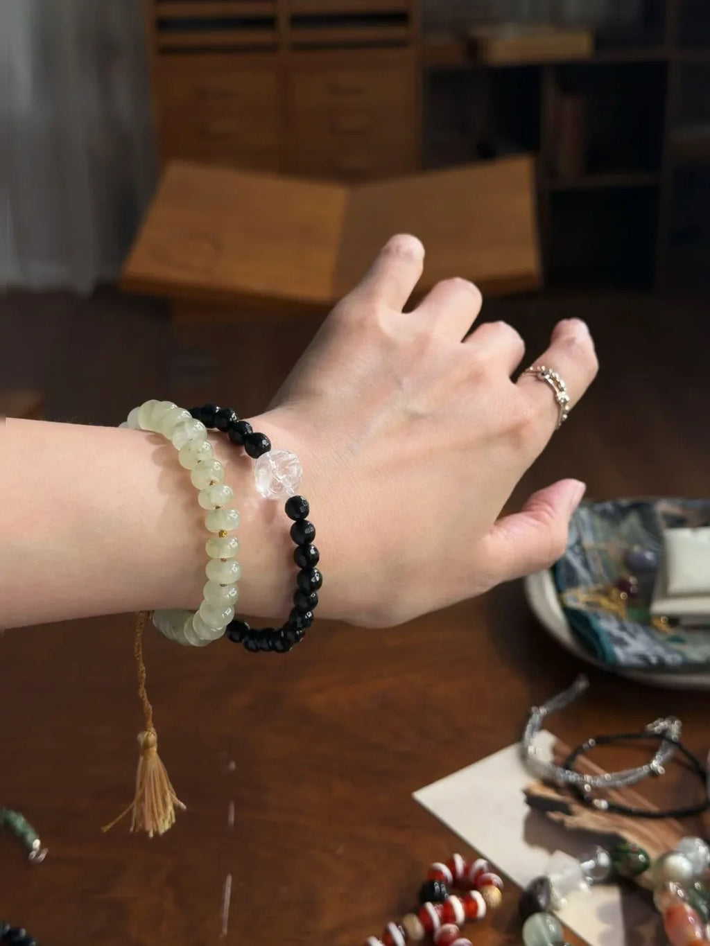 Seren Prehnite Tassel Energy Bracelet