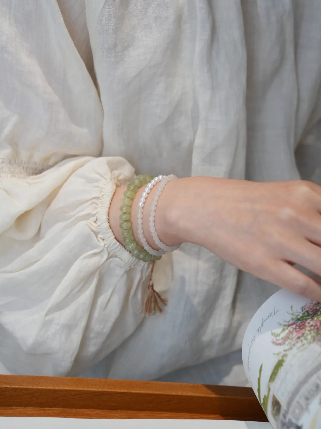 Seren Prehnite Tassel Energy Bracelet