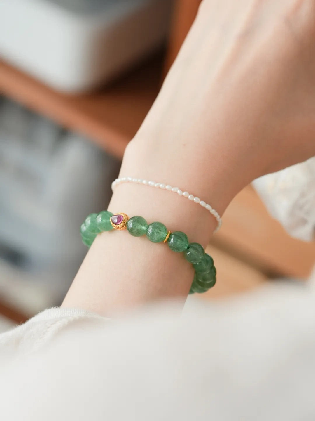 Sylvie Green Strawberry Quartz Energy Bracelet
