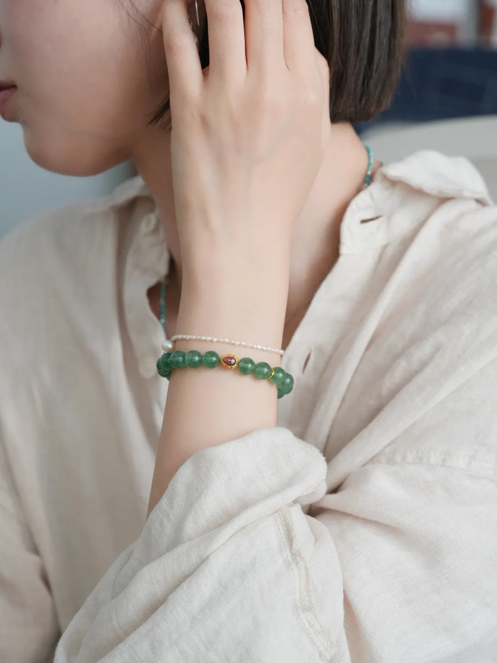 Sylvie Green Strawberry Quartz Energy Bracelet