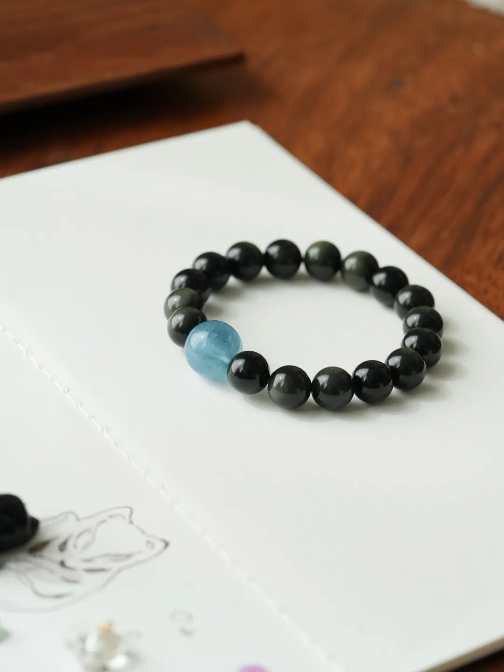 Eclipse Obsidian Aquamarine Energy Bracelet