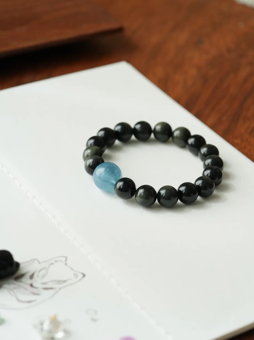 Eclipse Obsidian Aquamarine Energy Bracelet