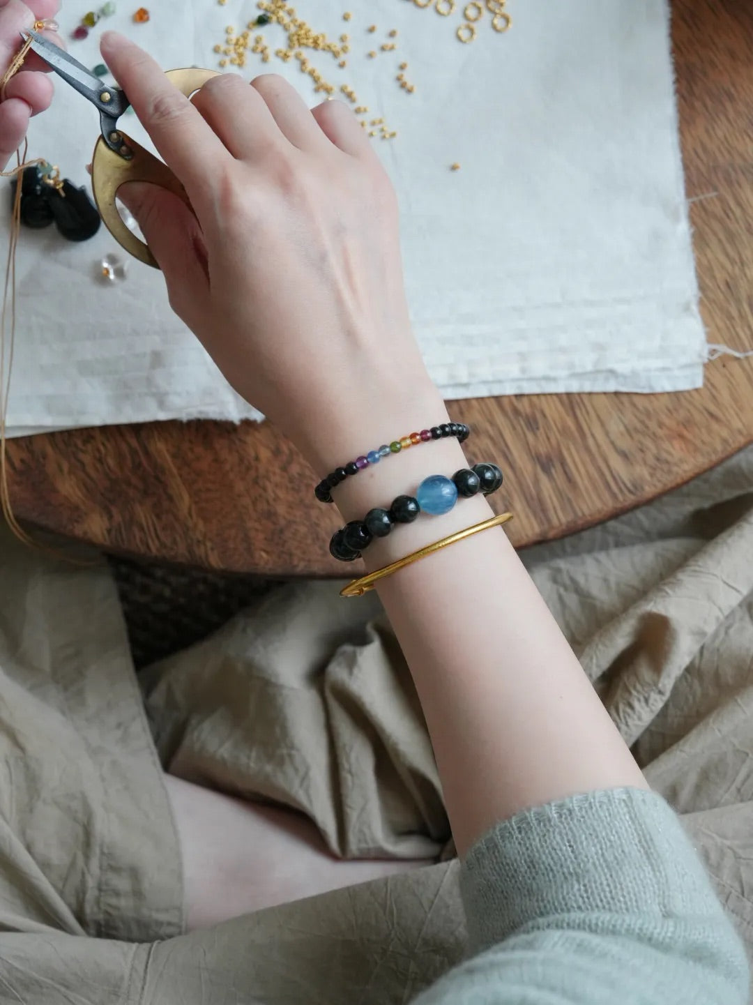 Eclipse Obsidian Aquamarine Energy Bracelet