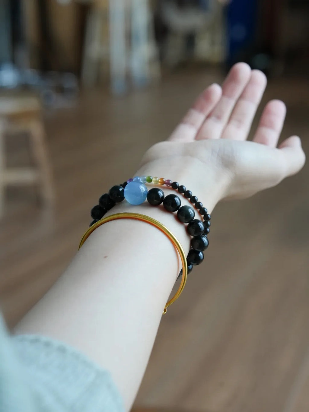 Eclipse Obsidian Aquamarine Energy Bracelet