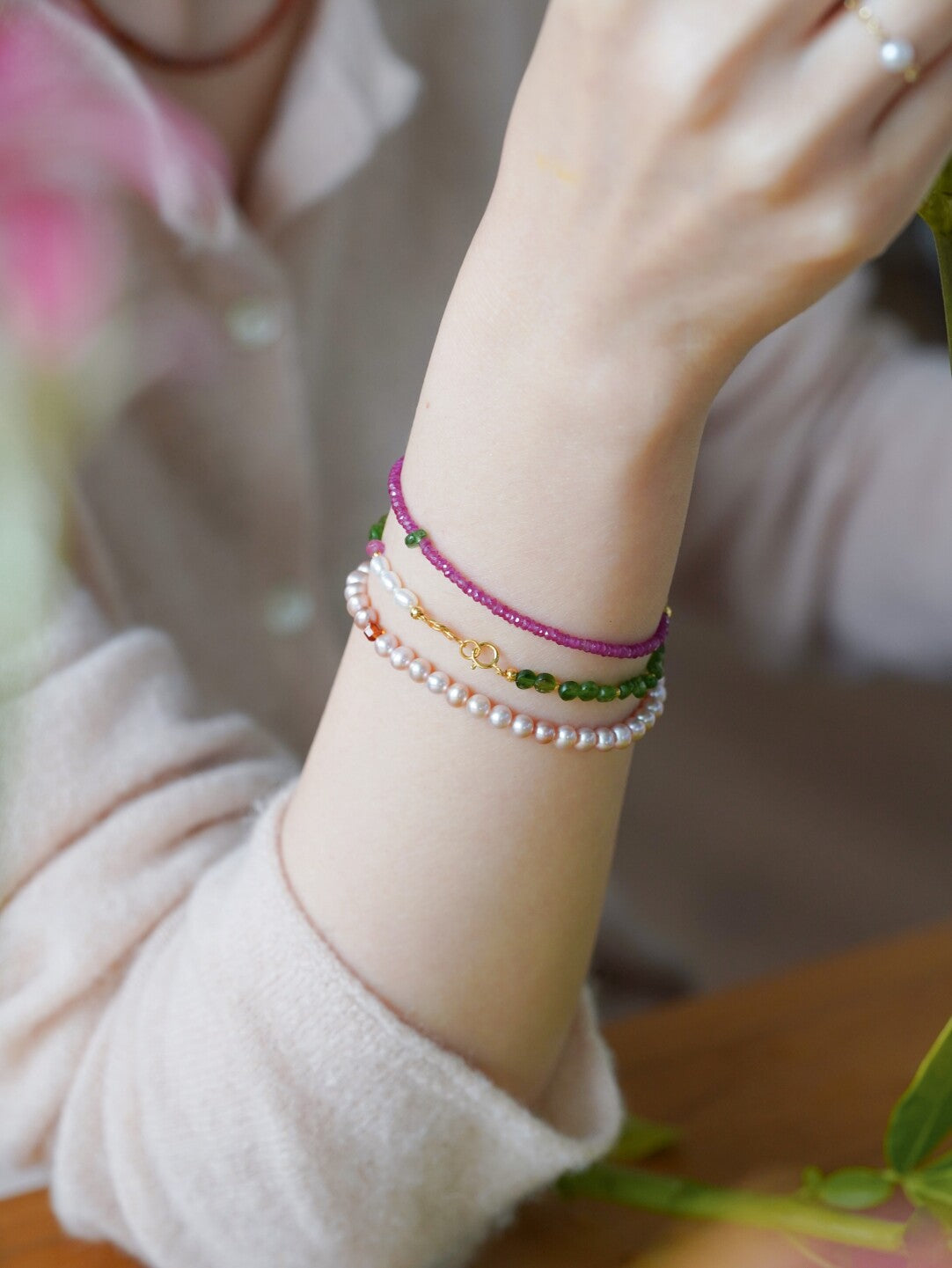 Shao Diopside Pearl Energy Bracelet