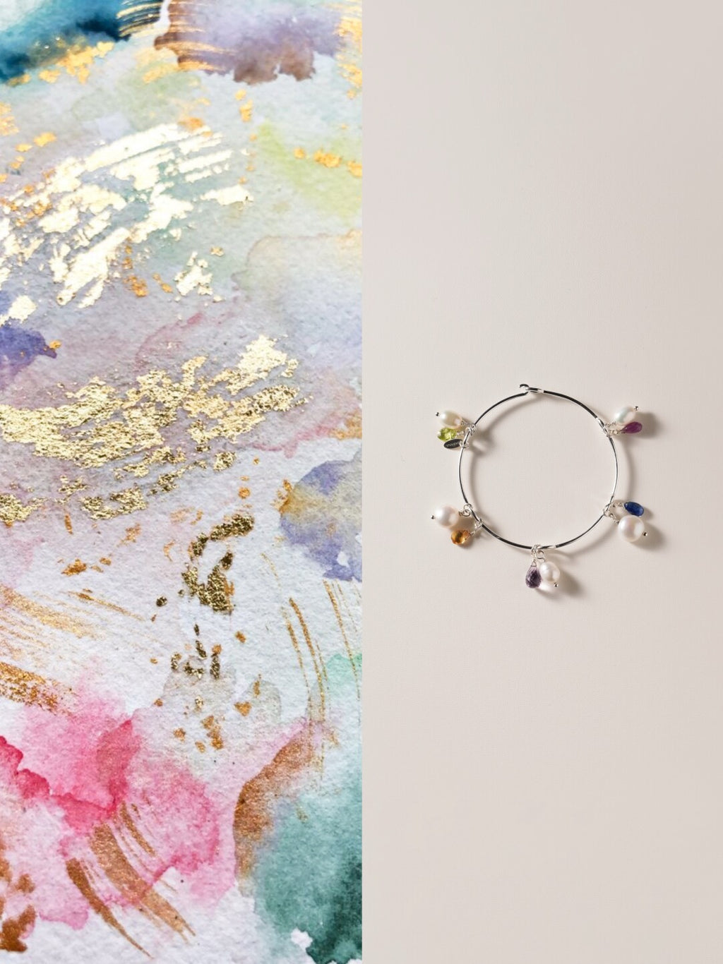 Inner Light Multi-Gem Pearl Bangle