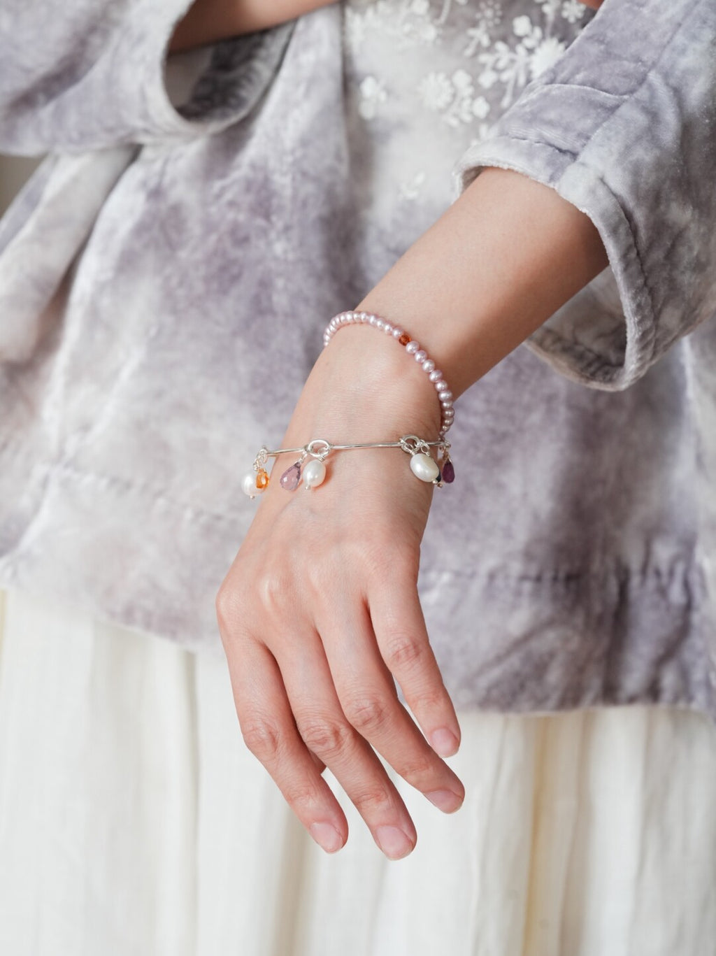 Inner Light Multi-Gem Pearl Bangle