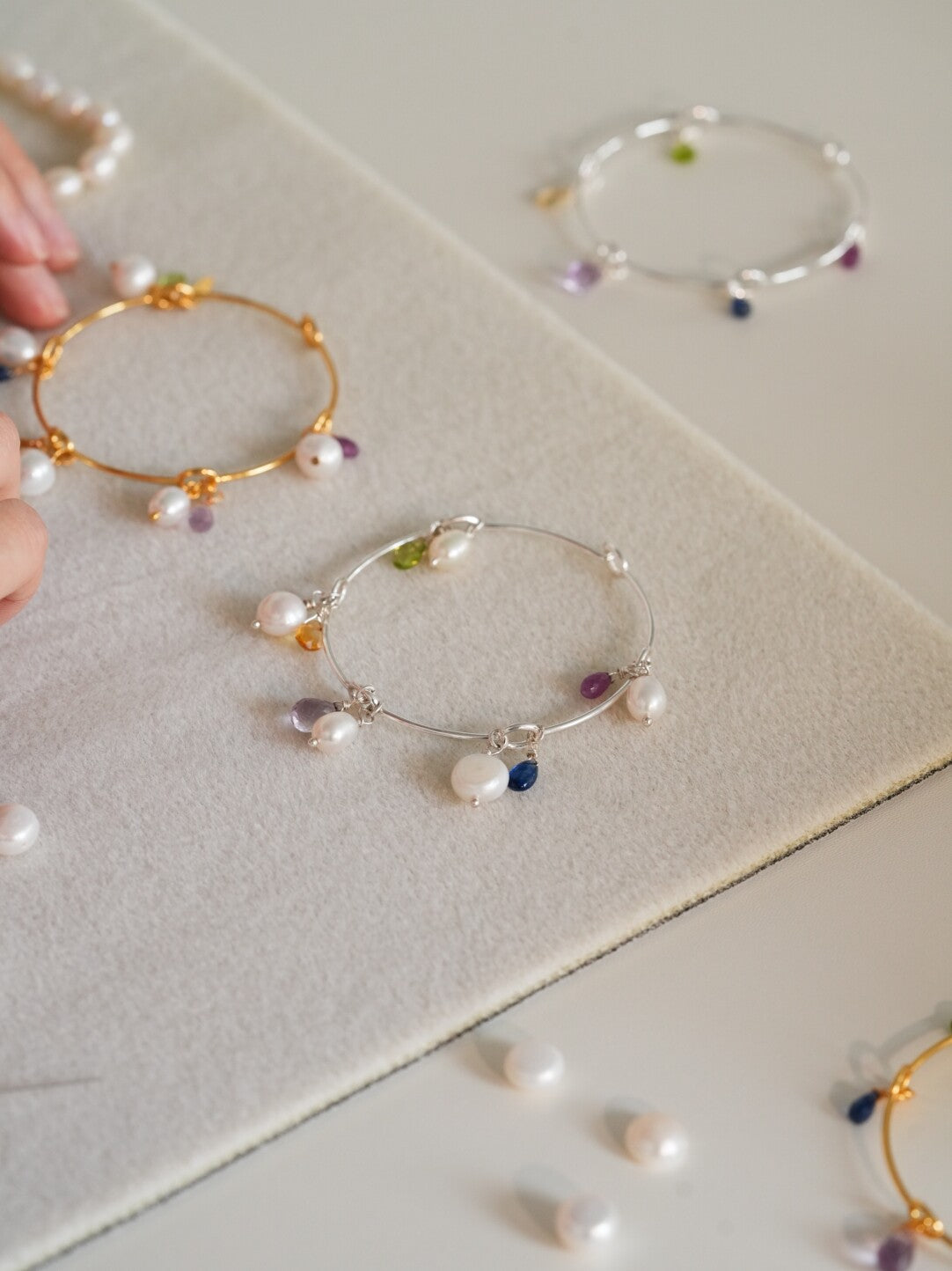 Inner Light Multi-Gem Pearl Bangle