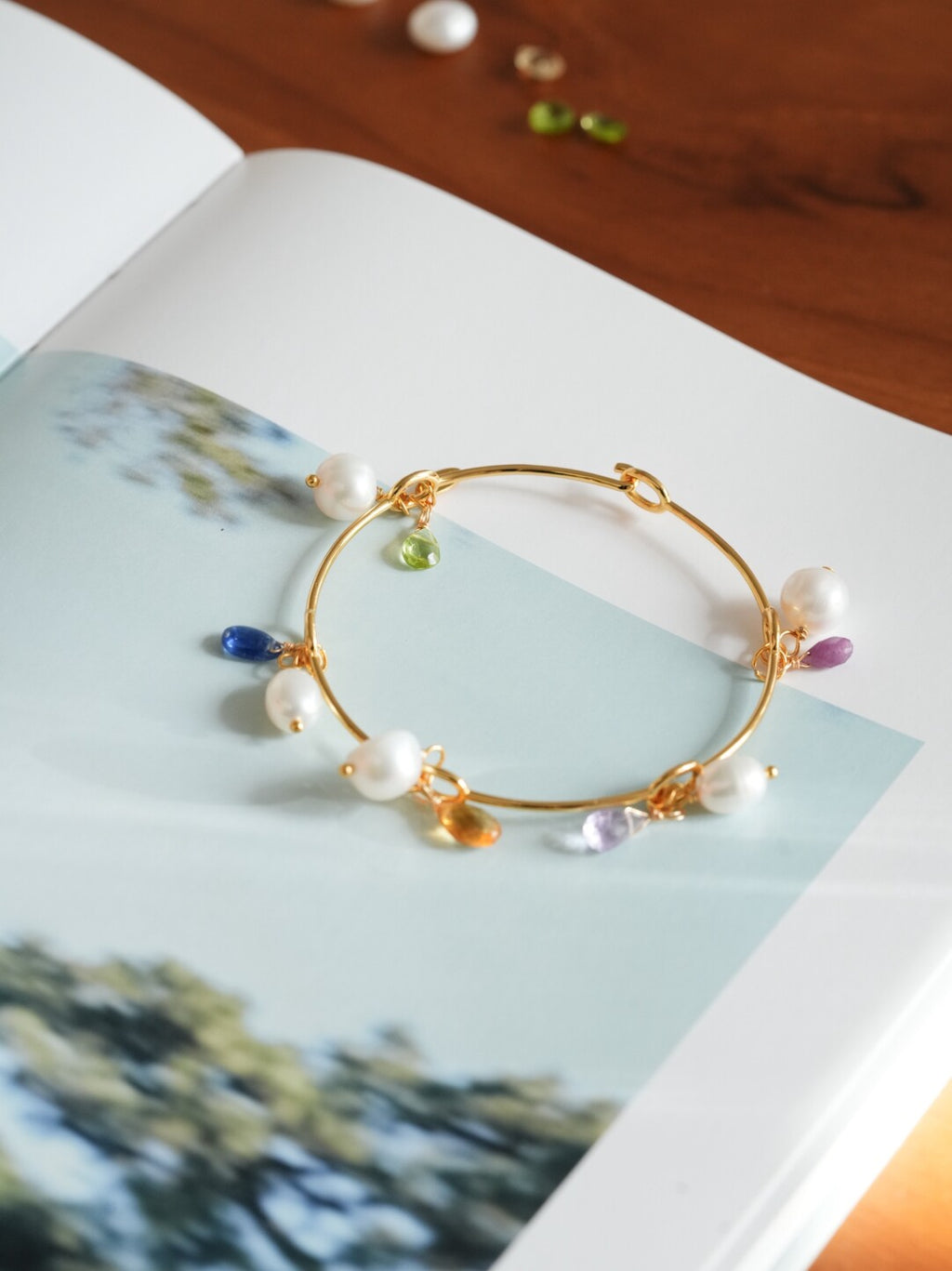 Inner Light Multi-Gem Pearl Bangle