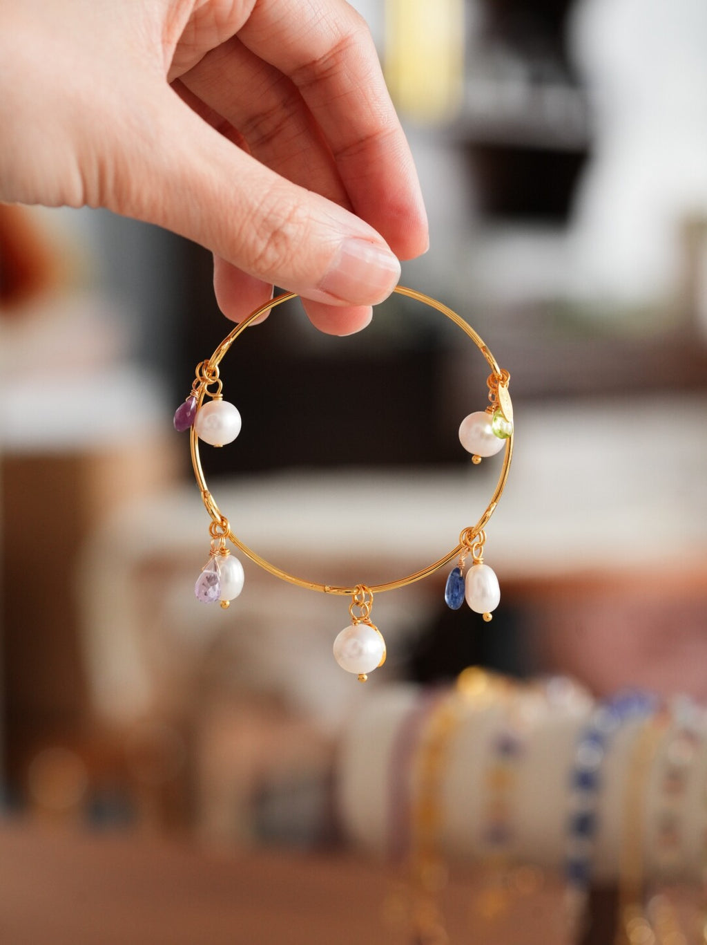 Inner Light Multi-Gem Pearl Bangle